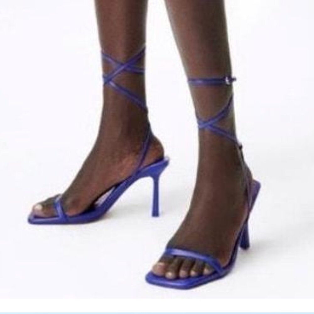 Zara Blue Square Toe Heels Sz 38
